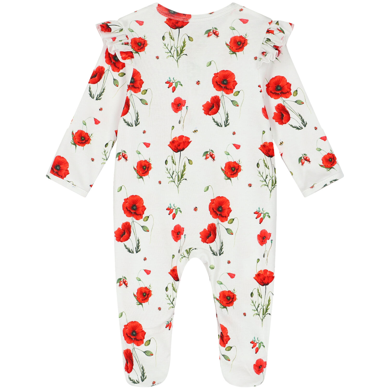 Baby Girls White & Red Poppies Babygrow, 1, hi-res